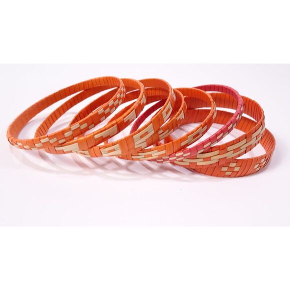 Anthropologie Women's Aztec Paper Woven Stacked Bangle bracelet Set NWOT 58 - Picture 2 of 7